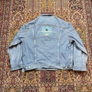 VTG 80s 90s Lee Riders Brand Promo Faded Blue Denim Trucker Jacket Embroidery XL